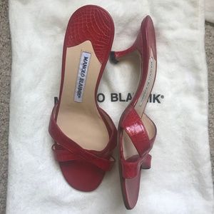 Manolo Blahnik red alligator heels